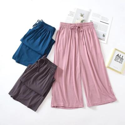 Women Capri Pants Casual Loose Joggers Wide Leg Crop Drawstring Yoga Lounge Soft