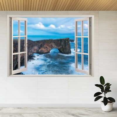 Auf dem Weg zum Bogen in Südisland 3D Fensterblick Wandaufkleber Poster Aufkleber A551