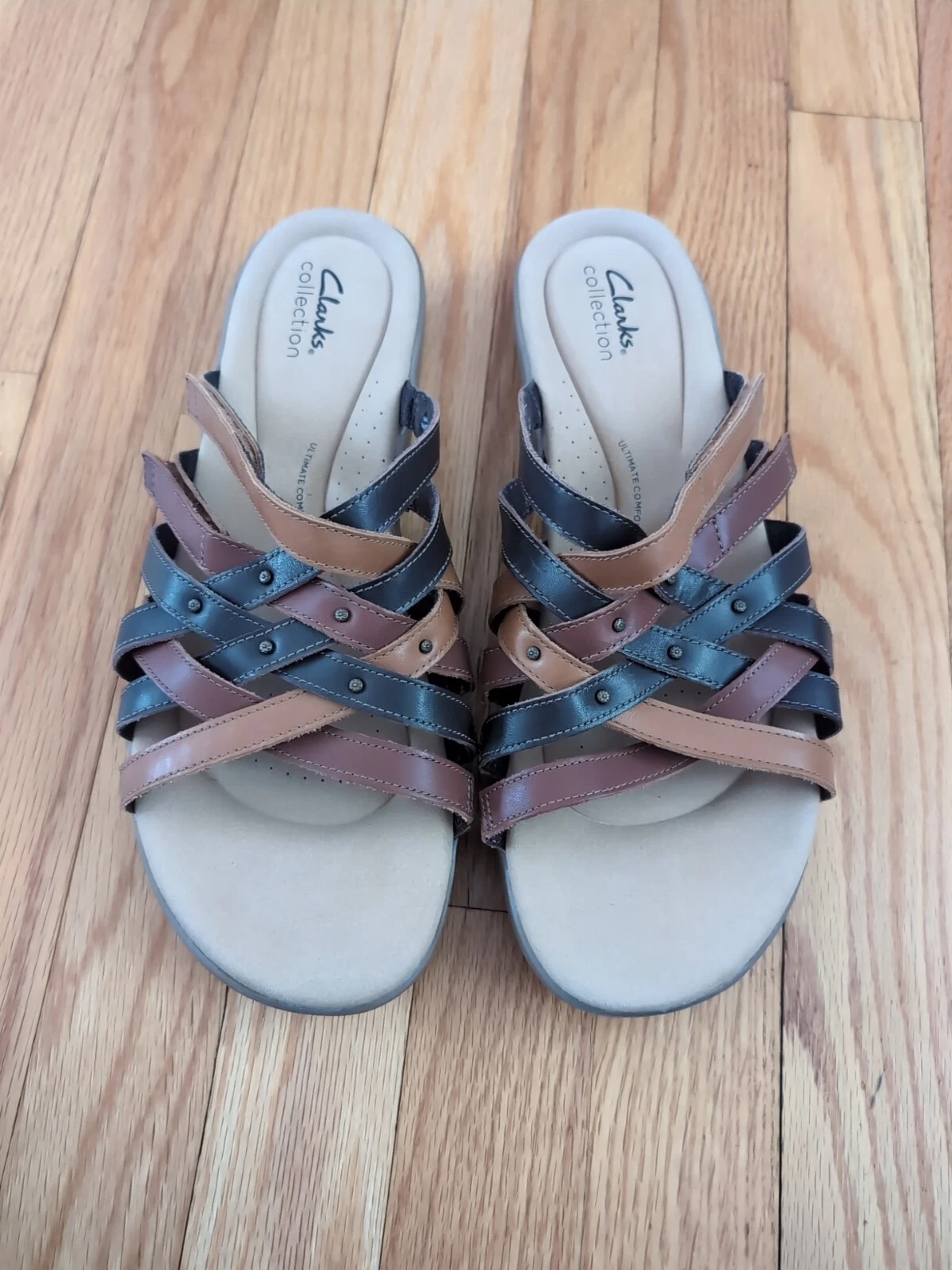 Sandali Clarks donna 12 cinturini slide on marroni NUOVI