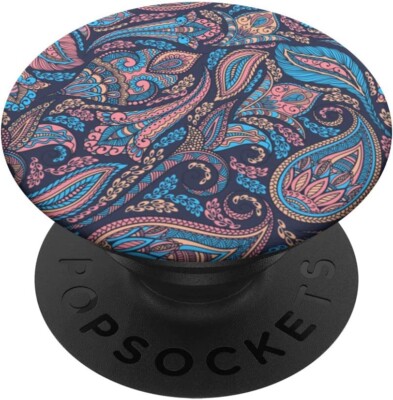 Paisley Flowers Seamless Pattern Colorful Violet Watercolor PopSockets PopGrip