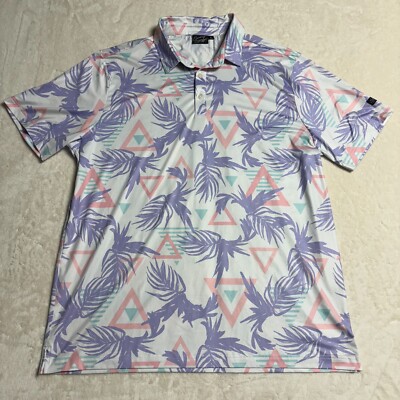 Sunday Swagger Mens Golf Polo Shirt XL Short Sleeve Floral Geometric Tropical