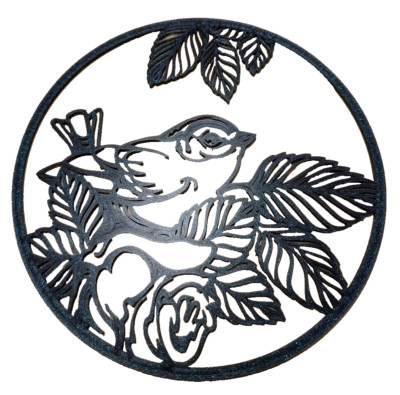 Vogel Wandbild | Vogel auf Baum Ast - Kunststoff Wandbild Deko - Wandbehang - schwarz