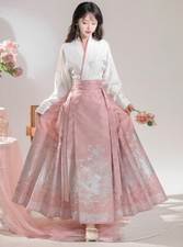 Pink Style Lady Horse-Face Long Skirt Ming Dynasty Hanfu Lace Up Pleated Skirt