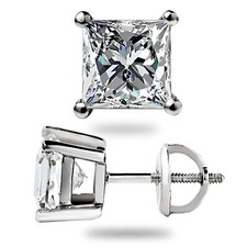 2.50Ct Princess Cut Certified Moissanite Stud Earrings 14K White Gold Gift Boxed