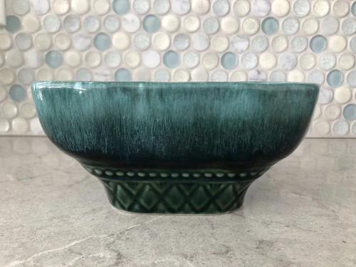 Vintage Hull Pottery F8 USA Oval Planter Bowl Blue/Green Drip Glaze Candy Dish