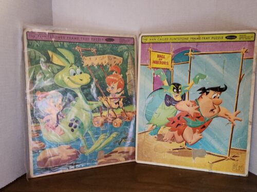 2 Vintage 1960s Flintstones Frame Tray Puzzles Hanna-Barbera - Picture 1 of 9