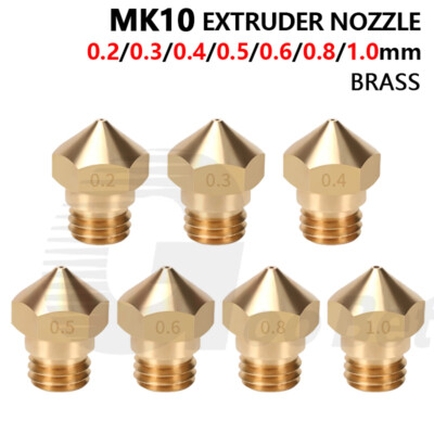 MK10 0.2/0.3/0.4/0.5/0.6/0.8/1.0mm Brass Extruder Nozzle 3D Printer M7 - 1.75mm