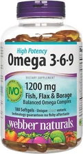 180 Count Omega 3 6 9 Fish Oil Supplement Softgels for Brain Heart Health