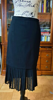 New Runway Ralph Lauren Black Label Wool Pleated Silk Black Skirt Size 2 Italy