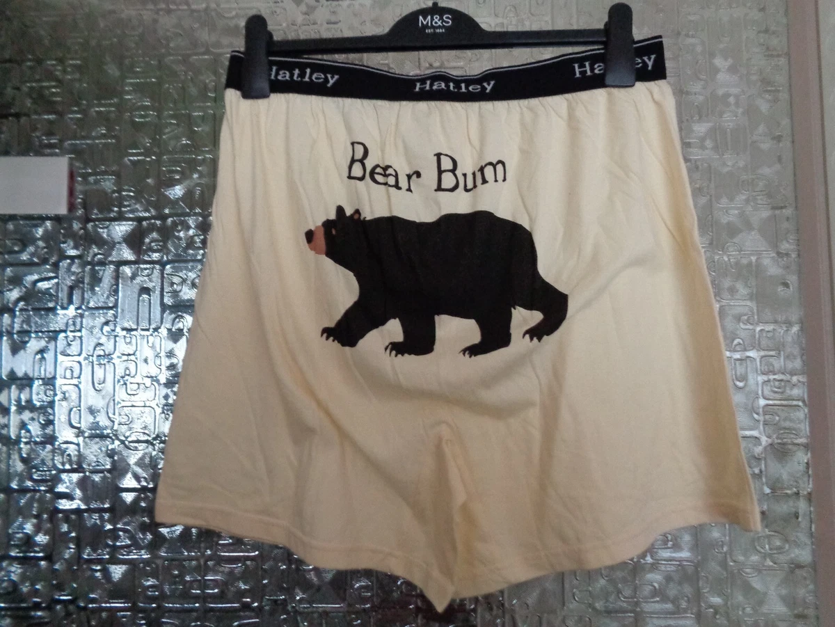 Hatley Men s Boxer Shorts Bear Bum Cream Size Large