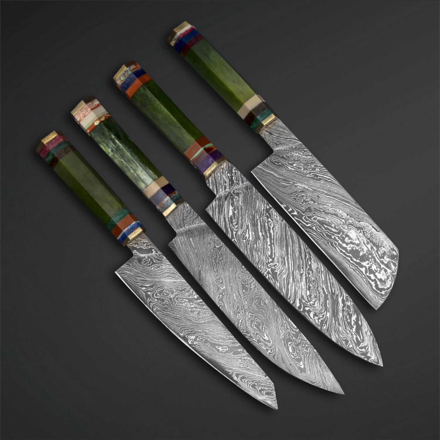 CUSTOM HAND FORGED DAMASCUS CHEF KNIVES SET OF 4 PCS with leather sheath