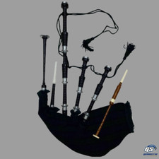 Black Scottish Bagpipe Silver Mounts Black Cover With Free Bag