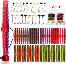 Dovesun 64pcs Ned Rig Jig Heads Ned Rig Hooks with Soft Lures Kit Weedless Ji...
