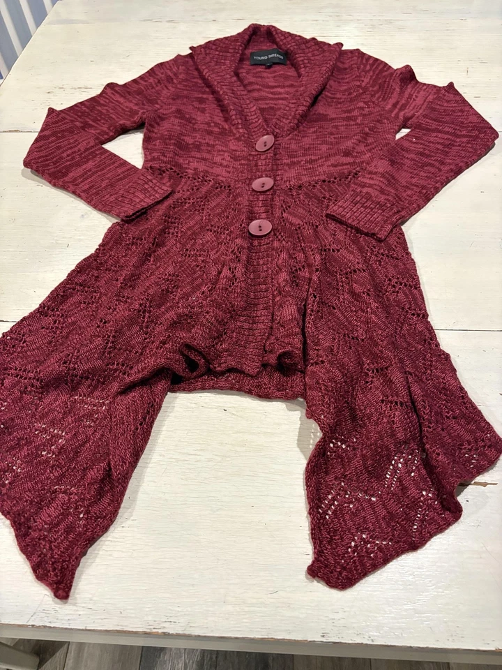 Young Threads Sweater Womens Large Knit Button Cardigan Angora Acrylic Boho - Image 2 of 4