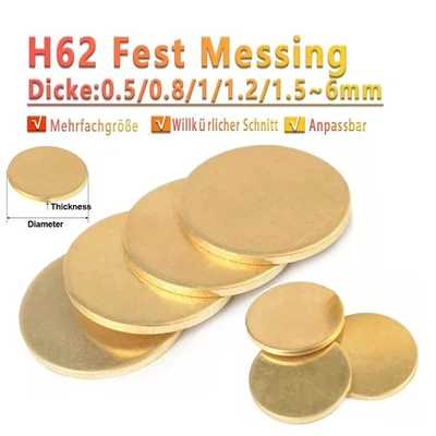 Ø20/30/50/60/80/100/150/200/300mm H62 Messing Ronden Ronde Scheibe Platte-Blech - Bild 1 von 4