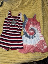 Girls Two-Piece Summer Romper Jumpsuit Set Patriotic Size 10/12