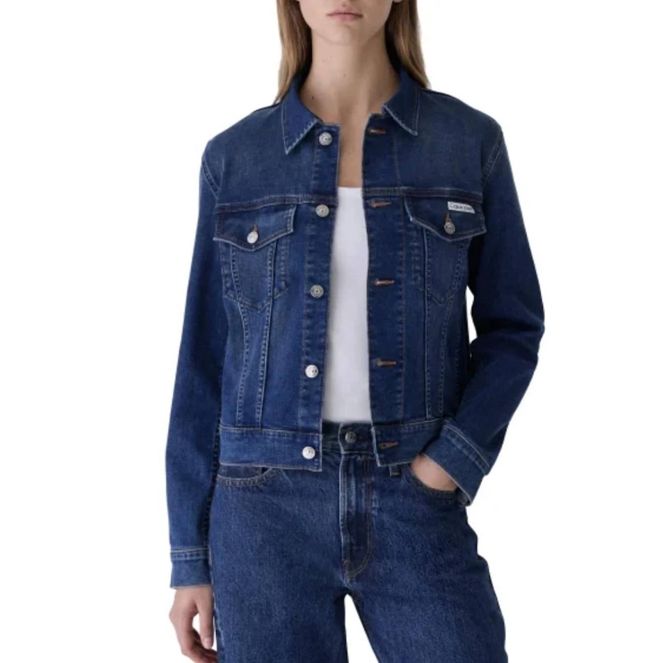 NEW Calvin Klein Women's XL Classic Trucker Jacket Denim Blue Button Front