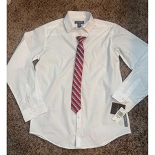 Van Heusen Flex Boys White Dress Shirt Tie Set M 10/12 Husky NWT