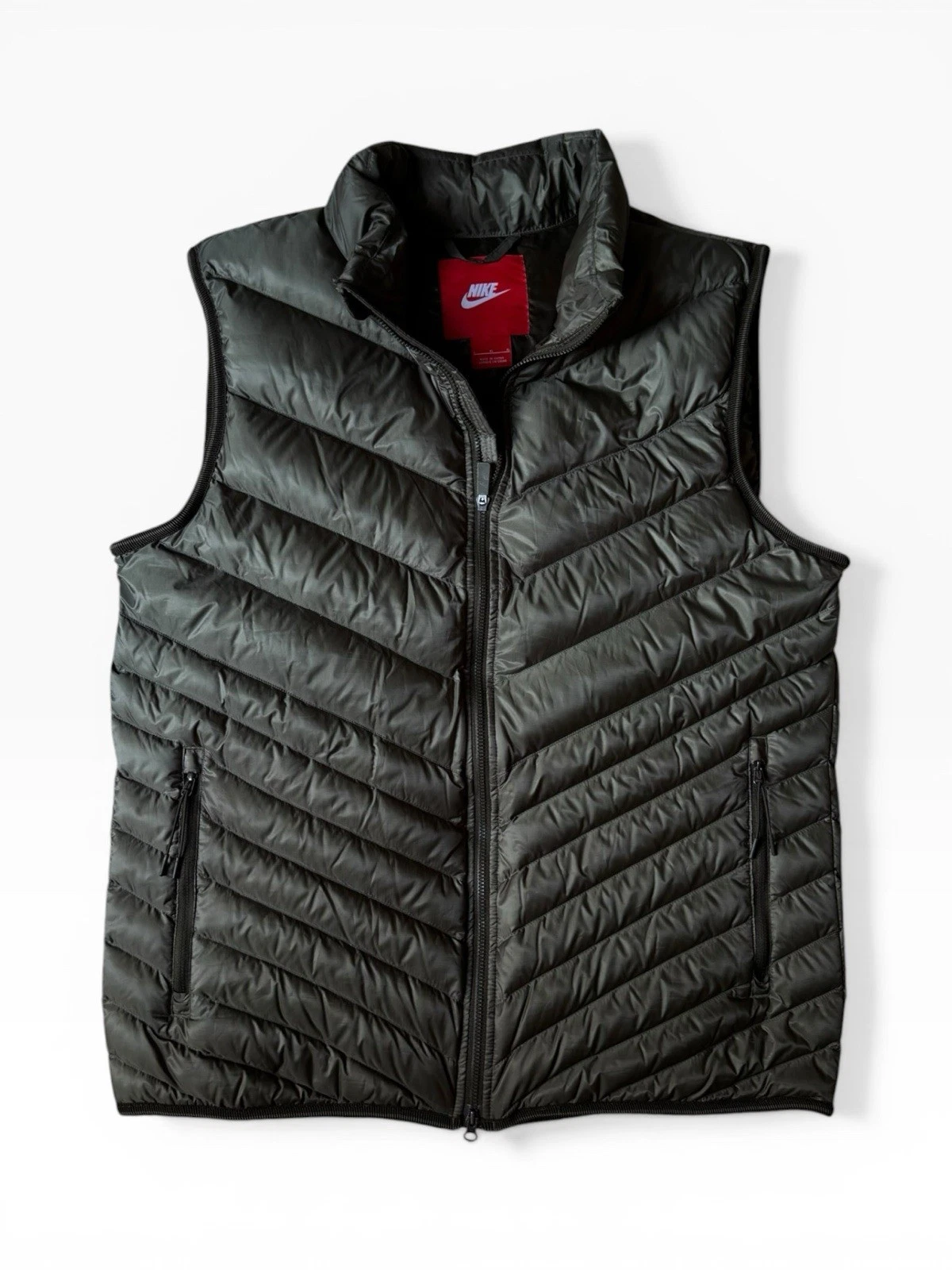 Nike Cascade 700 Down Fill Vest Mens Large L OD Green Puffer Full Zip Army Drab