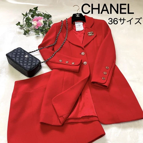 Set giacca e gonna lana rossa CHANEL Taglia 36 Abiti donna abiti formali