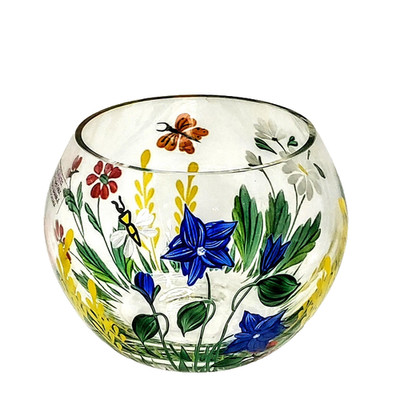 Vintage Royal Danube Crystal Rose Bowl Hand Painted Flowers Butterfly Bee 