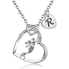 Mermaid Necklaces for Little Girls Mermaid Gifts for Kids Girls Initial Heart Ne