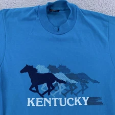Vintage Kentucky Horse Shirt Mens XS Blue Graphic Screen Stars Best 80s USA