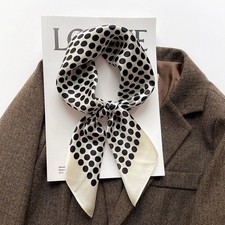 100 Silk Square Scarf Women Neckerchief Wrap White And Black Polka Dots 68 68cm
