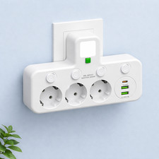 Multipresa da Muro 3 Prese + USB-C PD 20W e 2 USB | Compatta con Luce LED