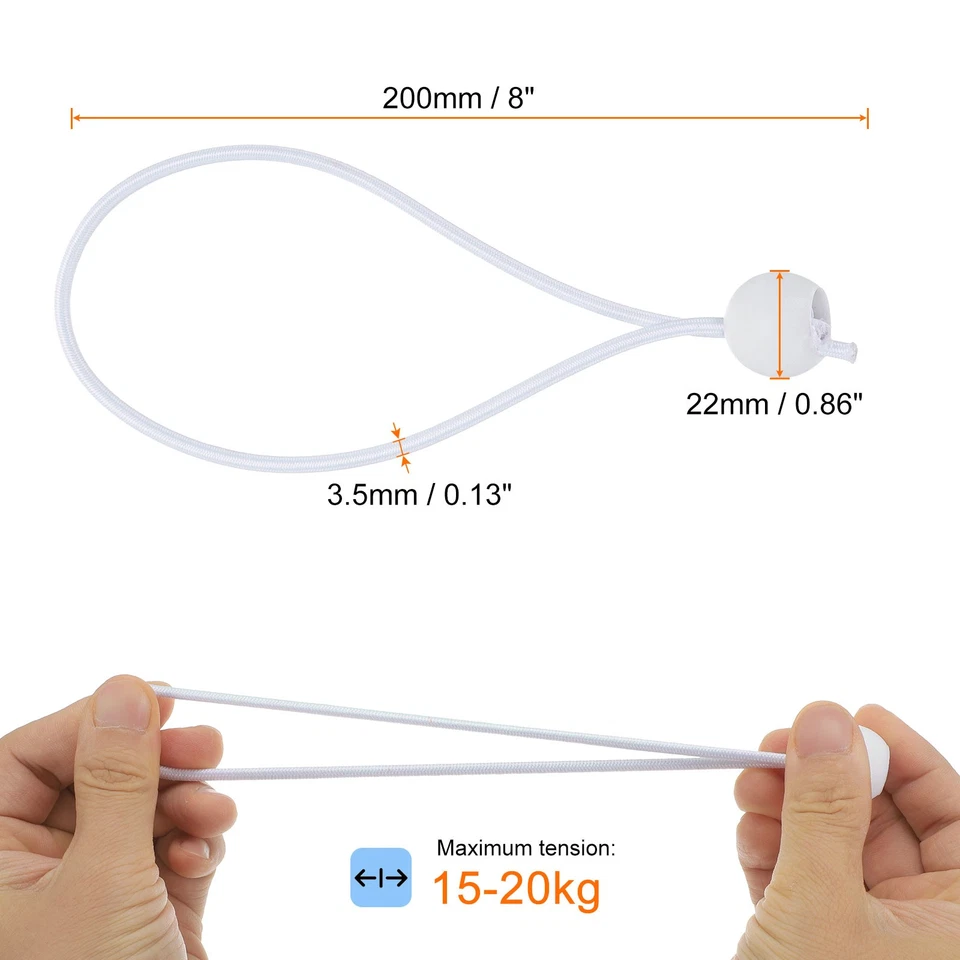 50 piezas de cuerdas elásticas de bola de 8" de alta resistencia bolas elásticas para sostener tienda blancas Foto 2 de 4