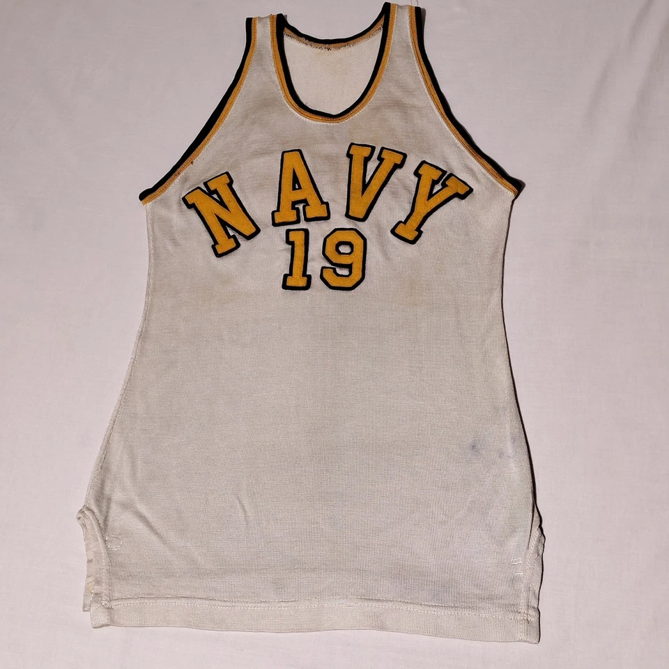 Camiseta de baloncesto azul marino USN número 19 talla 40 años 50 vintage Wilson - imperfecta Foto 2 de 4