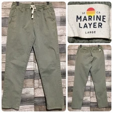 Marine Layer Saturday Slim Straight Twill Pant Men’s L Green Stretch (Inseam 29)