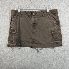 Old Navy Skirt Womens 14 Brown Twill Cargo Mini Ultra Low Rise Pockets Y2K