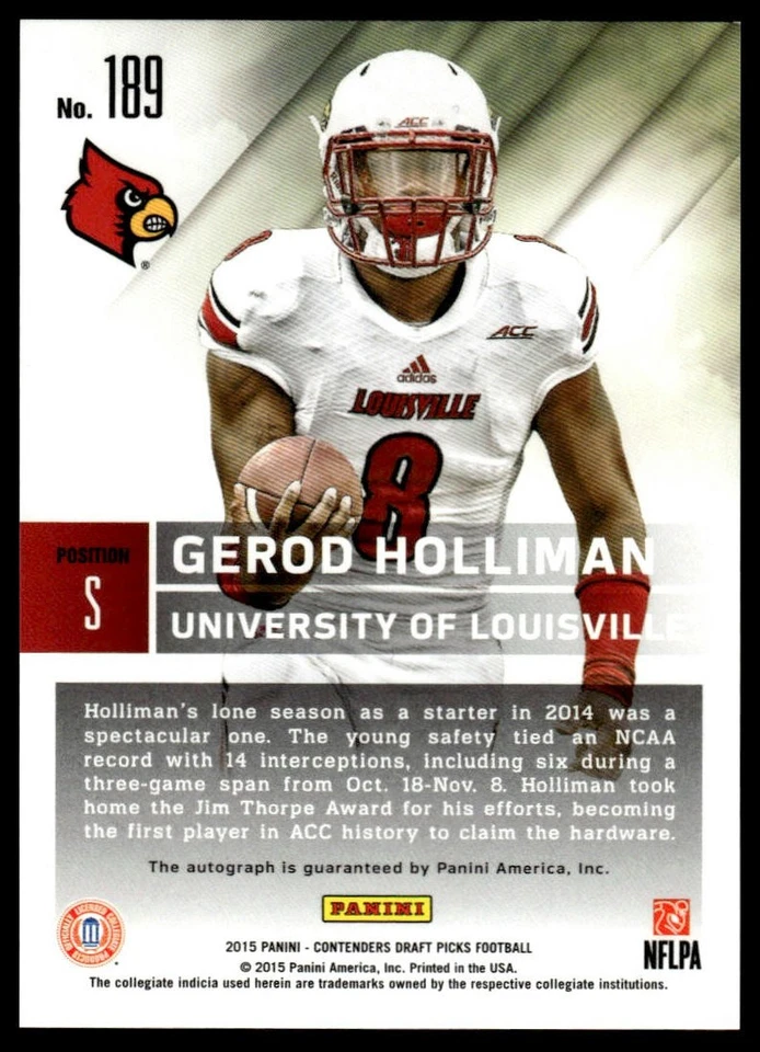 2015 Panini Contenders Draft #189 Gerod Holliman Ticket Blue Foil - Image 2 of 2