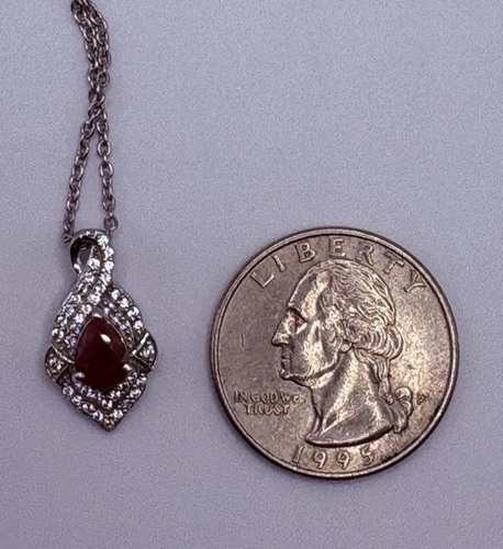 D'Joy Ruby and Diamond 925 Sterling Silver Pendant Necklace 20in Signed - Picture 9 of 10