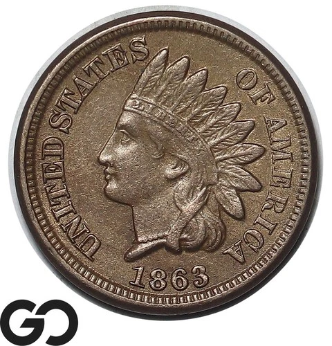 1863 Indian Head Cent Penny Choice AU++ Tougher Date