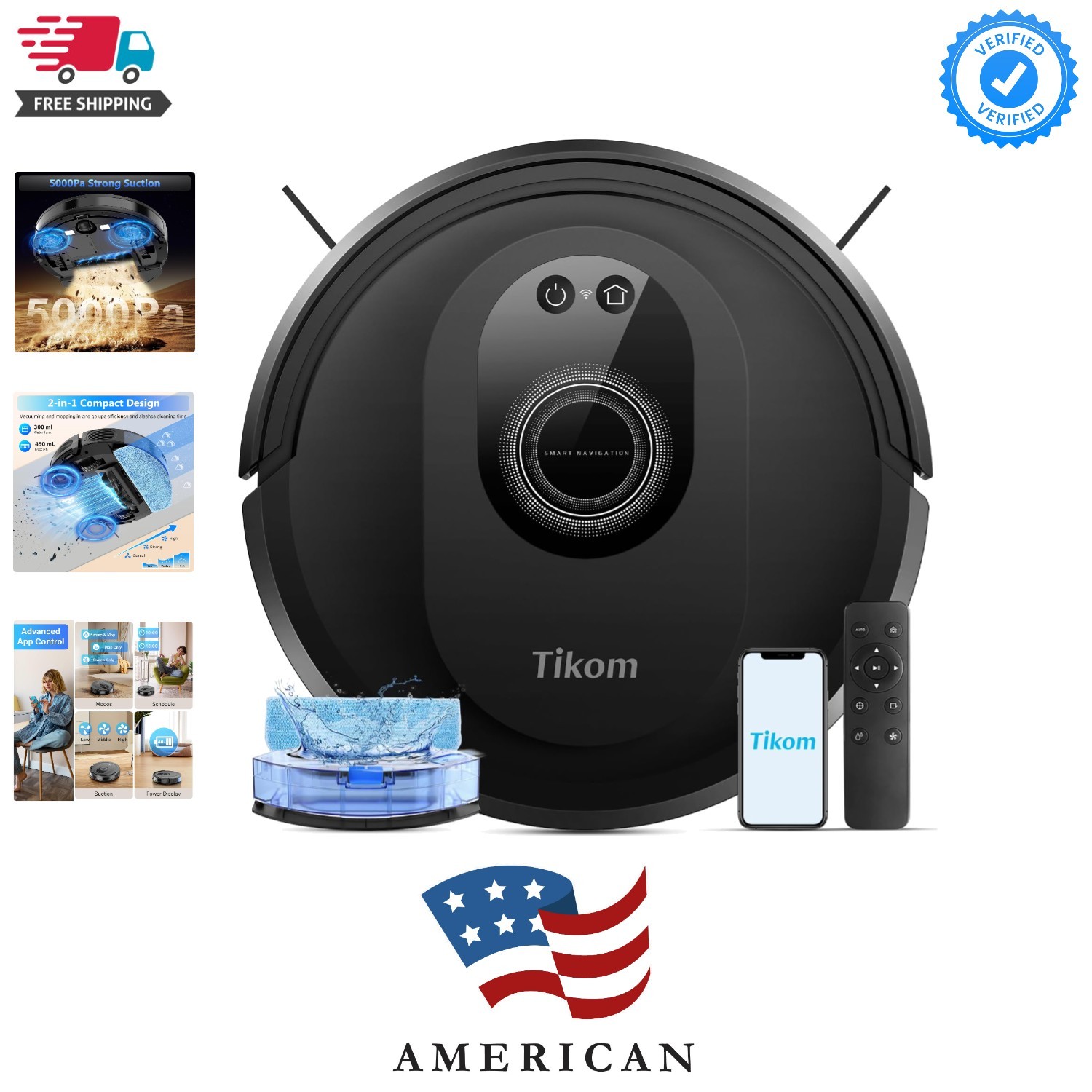 Robot Vacuum and Mop Combo, 5000Pa Robotic Vacuum Cleaner, 150 Min Max, App &...-image
