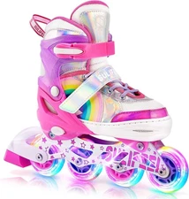 SULIFEEL Rainbow Unicorn Inline Skates for Girls Medium - Big Kid, C Pink 