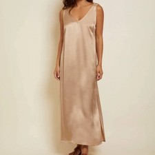 Nation LTD Erika Dress Elastic Detail Tang Sz Small Satin Gold Slip Dress