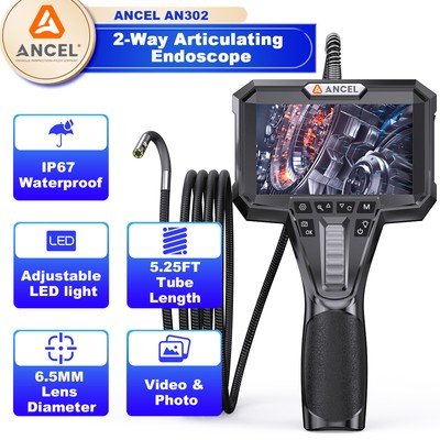 ANCEL Two-Way 210°Articulating Borescope 6.5mm Industrial Endoscope Camera1080p