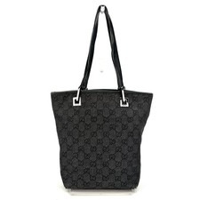 GUCCI Vintage Tote Bag GG Canvas Leather Blac...