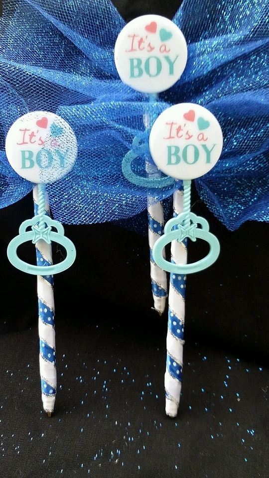12 bolígrafos de anuncio de favores de baby shower, hechos a mano, azul/blanco, ES UN NIÑO, niño Foto 4 de 4