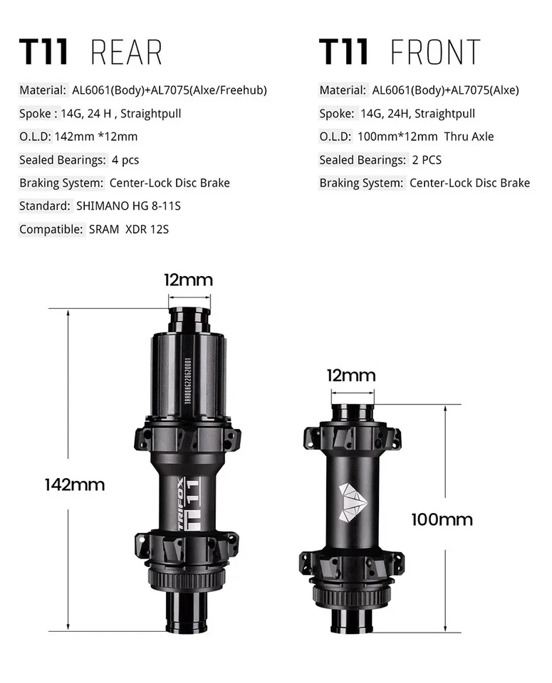 Road Bicycle Hubs Thru Axle 12*100mm 12*142mm Cycling Disc Brake HG 8-12S 24H - Image 3 of 4