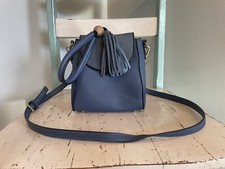 Mellow World Crossbody Purse Small Blue Vegan Leather Tassel Detachable Strap