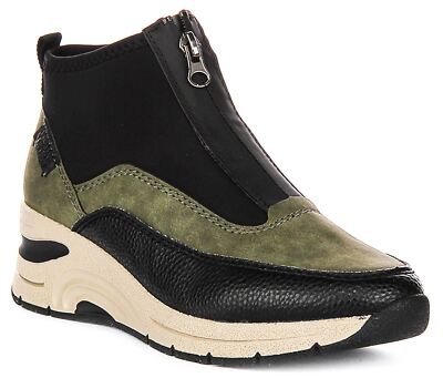 Rieker N9362-54 Front Zip Casual Boot Womens Sneakers Khaki US 6 - 10