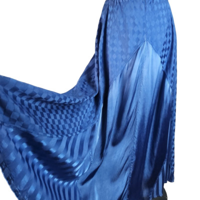 VIA/APPIA Italy Wmns S/M Blue Satin-Like Maxi Circle Skirt BohoCore WesternCore