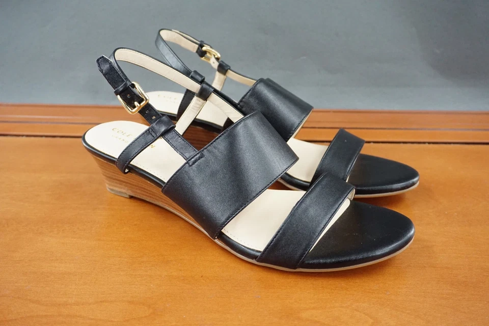 Женские черные кожаные сандалии-слинги на танкетке Cole Haan Annabel Grand размер 9 - Изображение 3 из 4