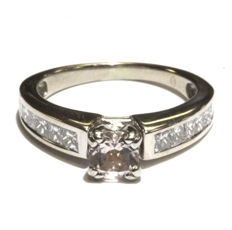 14k white gold .36ct VS1 G diamond cushion morganite engagement ring 3.9g 5.75
