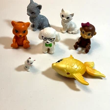 Barbie Doll Pets Lot of 7 Fish Monkey Cats Dog Mini Cat Cub Pet Vet