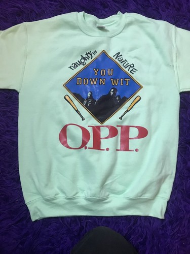 Sweat-shirt Vert Années 90 Bootleg Naughty By Nature 'OPP' - Taille M, Neuf Sans étiquettes | Style Rétro Hip-hop